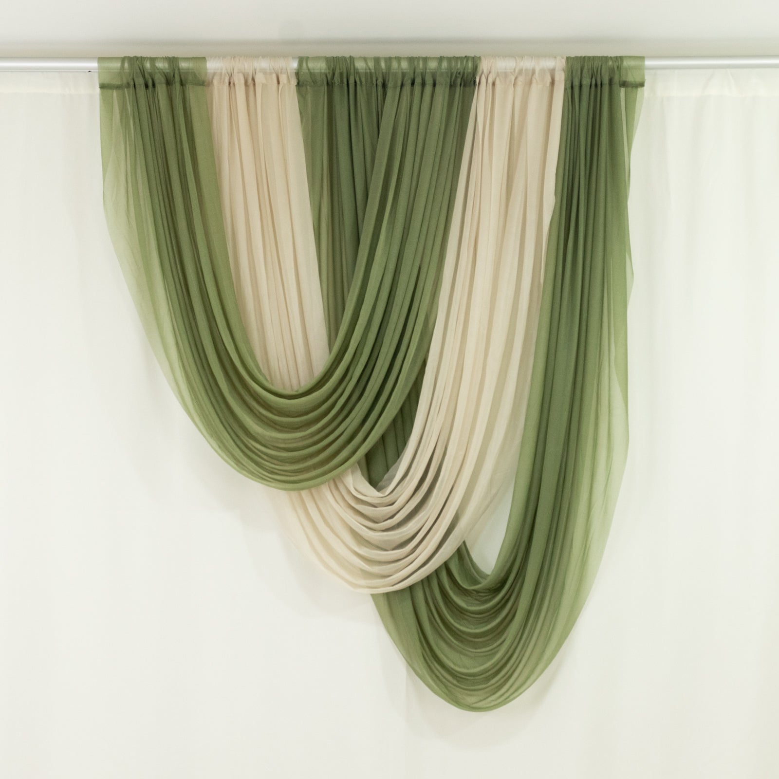 Beige Sheer Chiffon Valance Curtain 4ft x 6ft –  Wedding Arch Drape with Rod Pocket, Voile Backdrop Panel