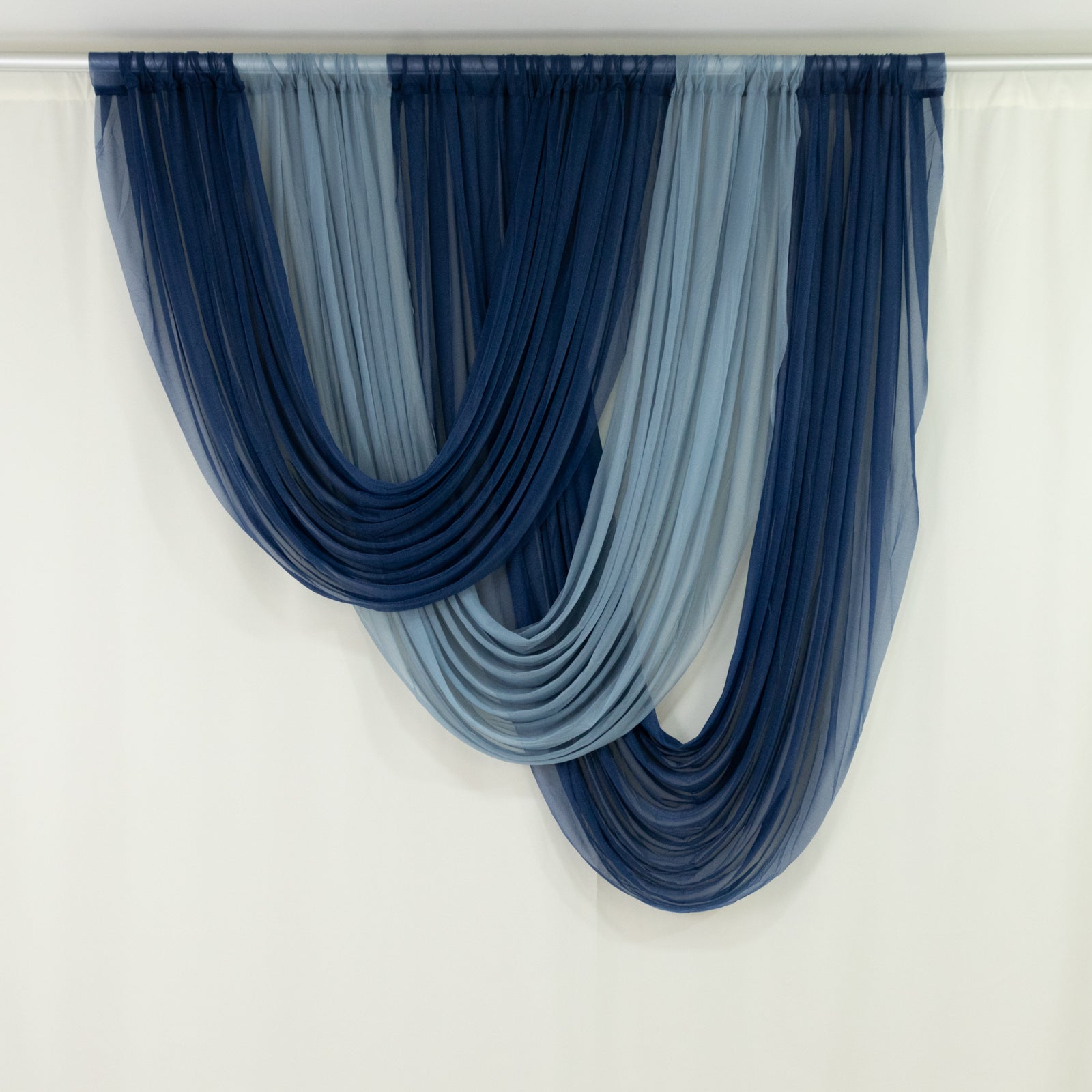 Navy Blue Sheer Chiffon Valance Curtain 4ft x 6ft –  Wedding Arch Drape with Rod Pocket, Voile Backdrop Panel