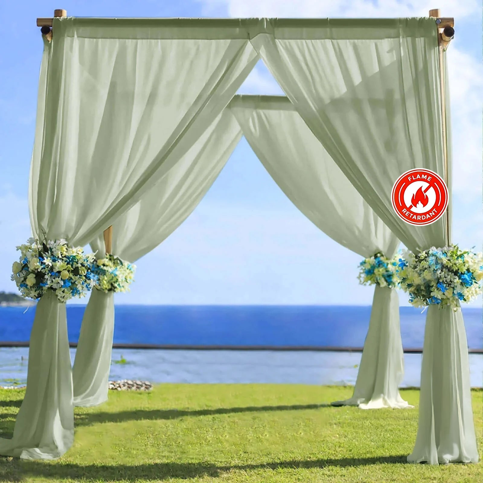 5ftx14ft Dusty Sage Green Chiffon Curtain Panel, Durable Flame Resistant Backdrop Ceiling Drapery With Rod Pocket