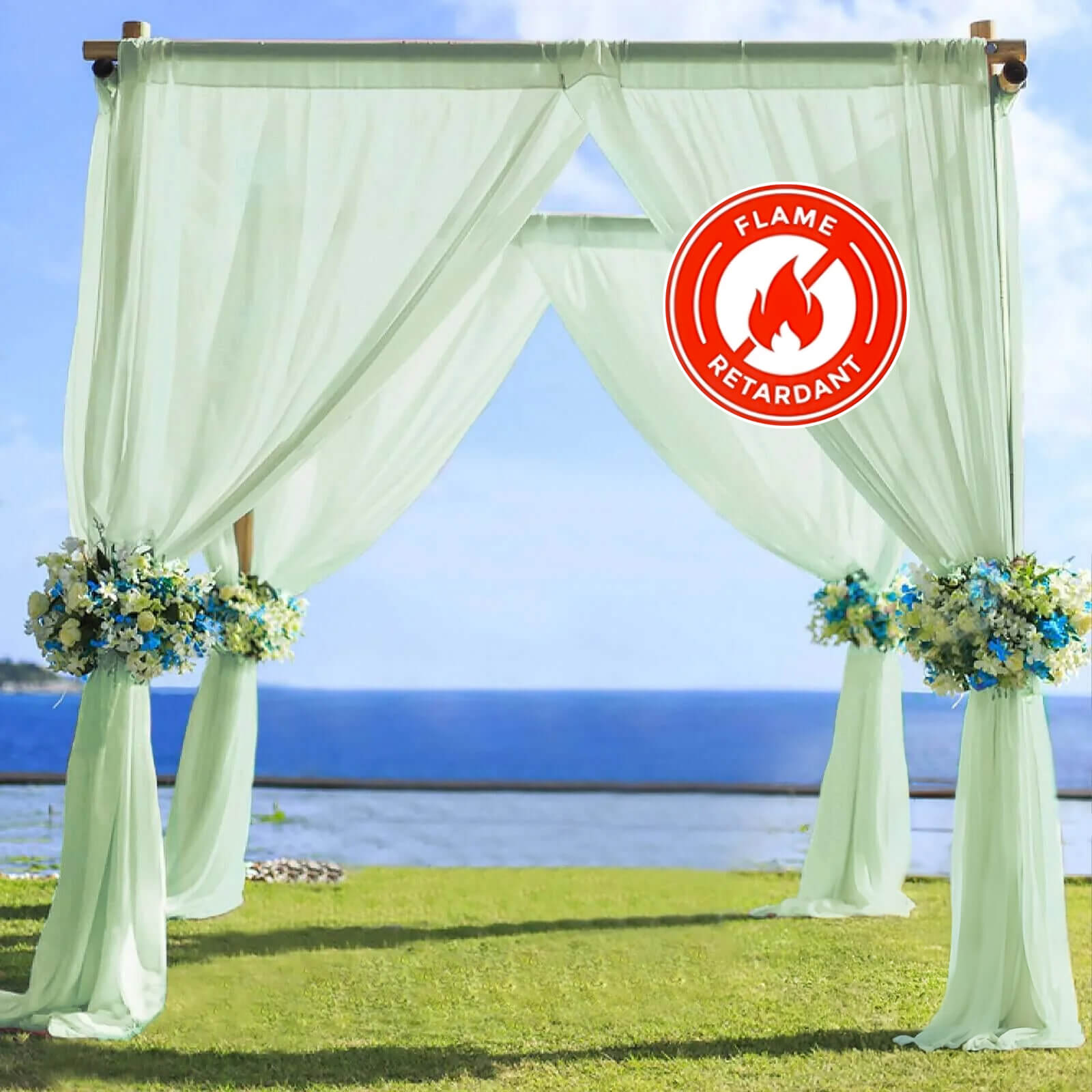 5ftx14ft Sage Green Chiffon Curtain Panel, Durable Flame Resistant Backdrop Ceiling Drapery With Rod Pocket