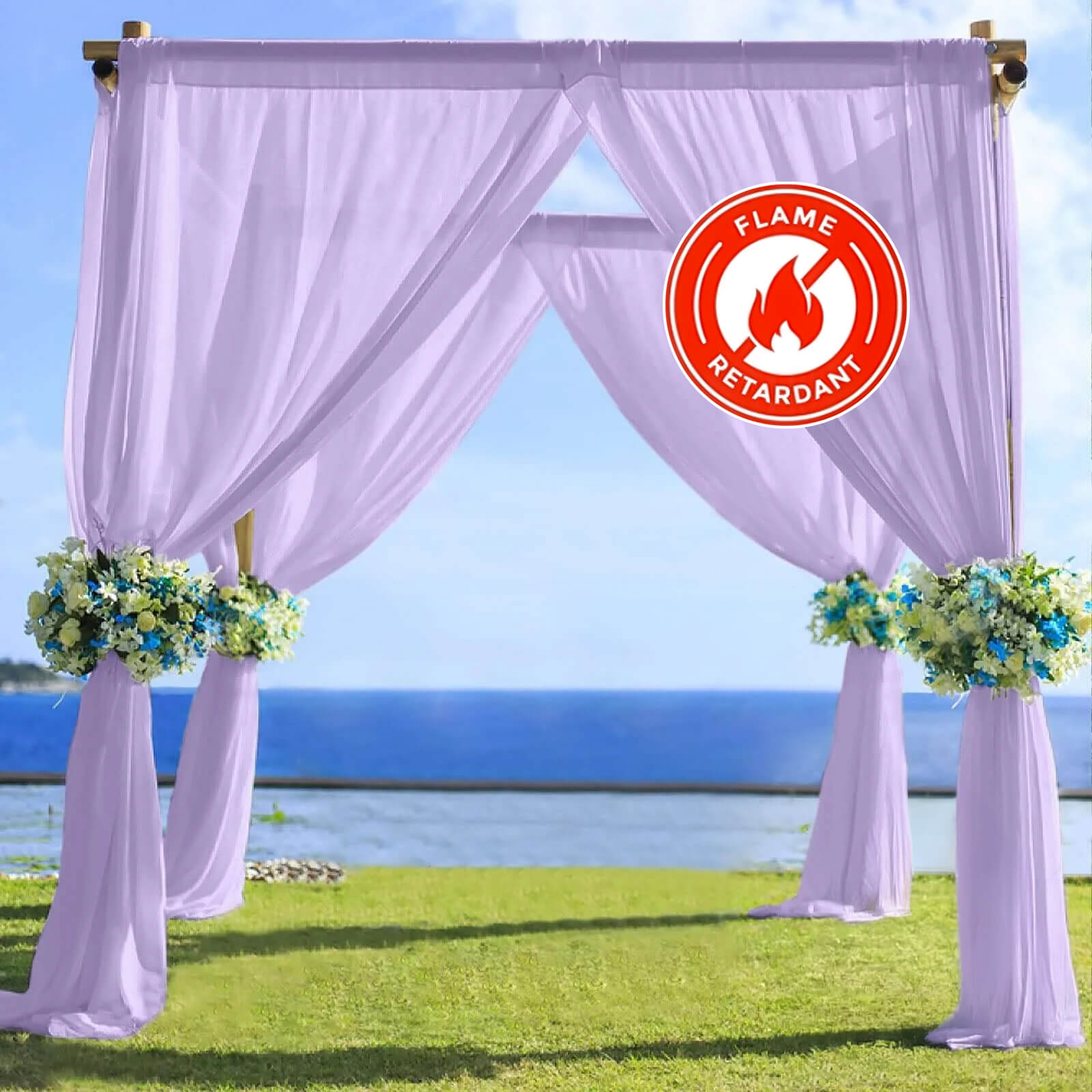 5ftx14ft Lavender Lilac Chiffon Curtain Panel, Durable Flame Resistant Backdrop Ceiling Drapery With Rod Pocket