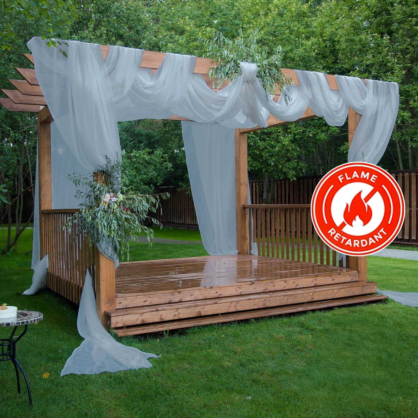 5ftx32ft Dusty Blue Chiffon Curtain Panel, Durable Flame Resistant Backdrop Ceiling Drapery With Rod Pocket