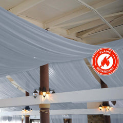 5ftx32ft Dusty Blue Chiffon Curtain Panel, Durable Flame Resistant Backdrop Ceiling Drapery With Rod Pocket