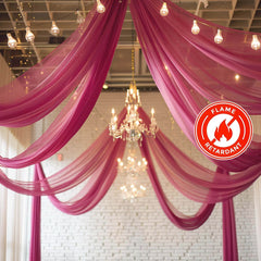5ftx32ft Fuchsia Chiffon Curtain Panel, Durable Flame Resistant Backdrop Ceiling Drapery With Rod Pocket