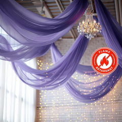 5ftx32ft Purple Chiffon Curtain Panel, Durable Flame Resistant Backdrop Ceiling Drapery With Rod Pocket