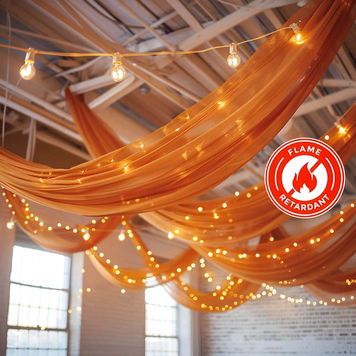 5ftx32ft Terracotta (Rust) Chiffon Curtain Panel, Durable Flame Resistant Backdrop Ceiling Drapery With Rod Pocket