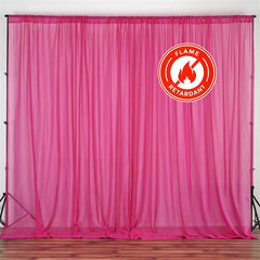 2 Pack Fuchsia Sheer Chiffon Event Curtain Drapes, Durable Flame Resistant Organza Backdrop Event Panels With Rod Pockets - 10ftx10ft
