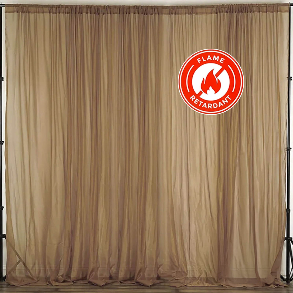 2 Pack Gold Sheer Chiffon Event Curtain Drapes, Durable Flame Resistant Organza Backdrop Event Panels With Rod Pockets - 10ftx10ft