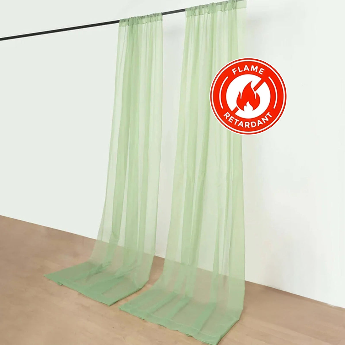 2 Pack Sage Green Sheer Chiffon Event Curtain Drapes, Durable Flame Resistant Organza Backdrop Event Panels With Rod Pockets - 10ftx10ft