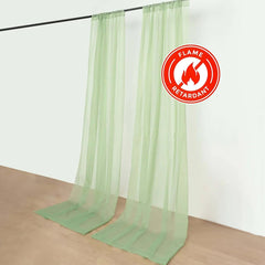 2 Pack Sage Green Sheer Chiffon Event Curtain Drapes, Durable Flame Resistant Organza Backdrop Event Panels With Rod Pockets - 10ftx10ft