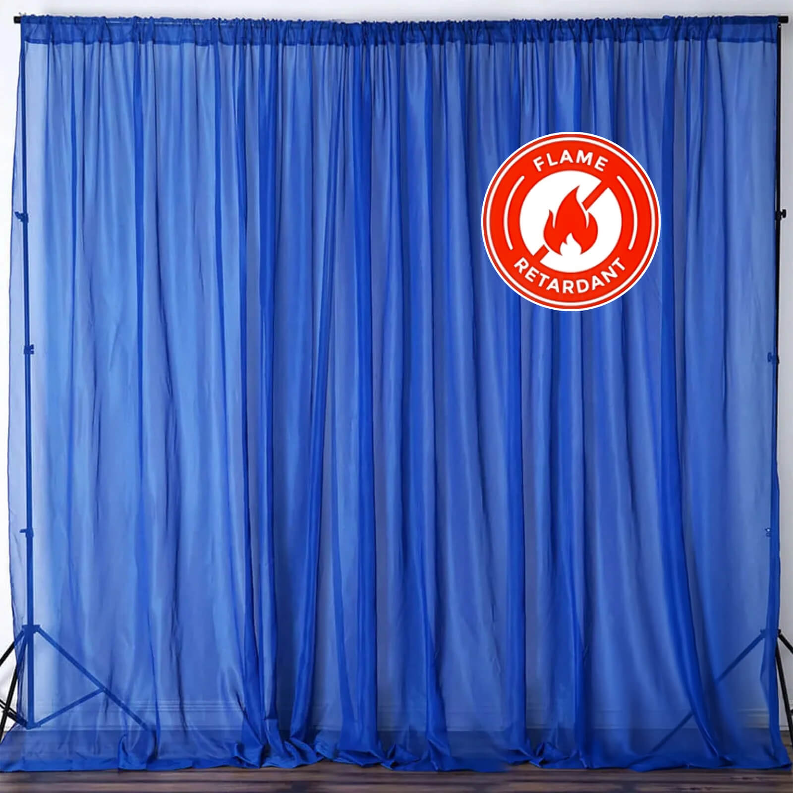 2 Pack Royal Blue Sheer Chiffon Event Curtain Drapes, Durable Flame Resistant Organza Backdrop Event Panels With Rod Pockets - 10ftx10ft