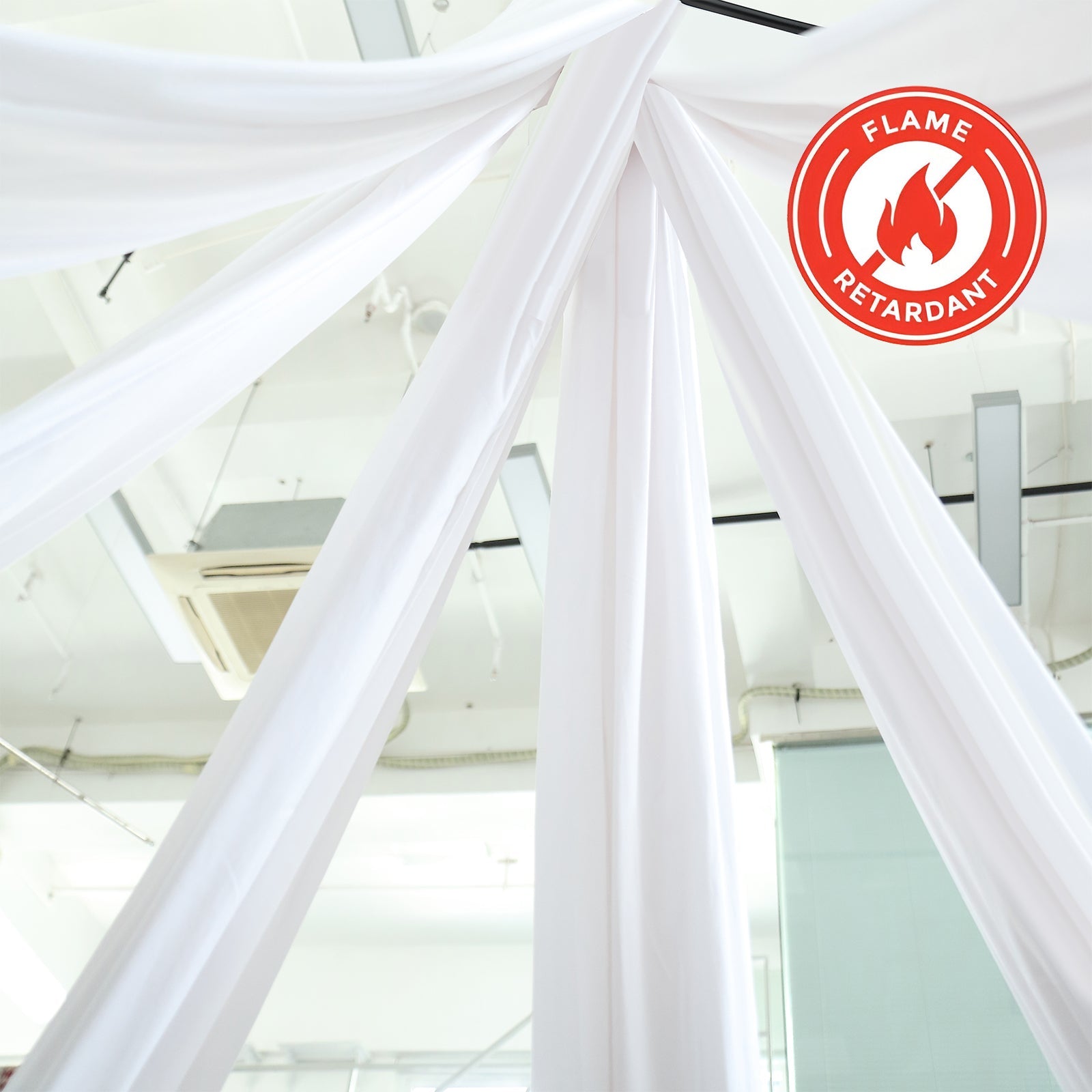 White Scuba Polyester Ceiling Drape Backdrop Curtain Panel, Commercial Grade Fire Retardant Wrinkle Free Draping Fabric With Rod Pockets - 5ftx20ft