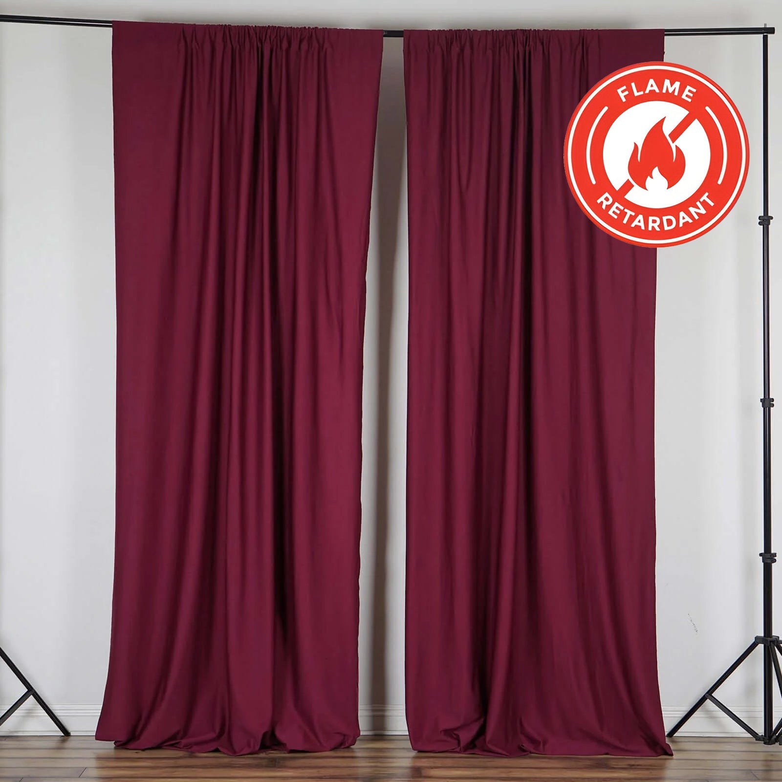 2 Pack Burgundy Scuba Polyester Event Curtain Drapes, Durable Flame Resistant Backdrop Event Panels Wrinkle Free with Rod Pockets - 10ftx10ft