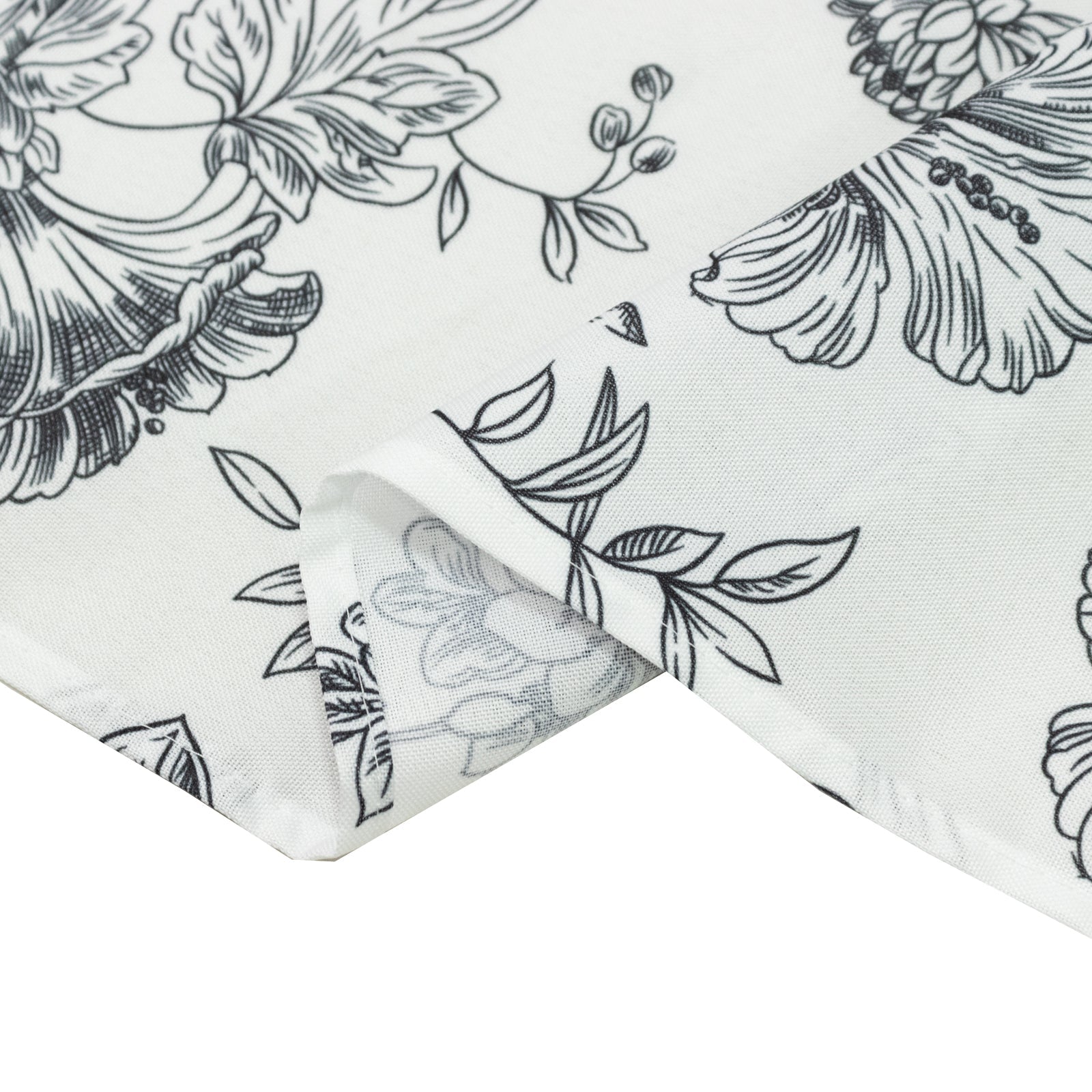 French Toile Polyester Backdrop Curtain – Black Floral 5ft x 10ft Rod Pocket Drape Panel