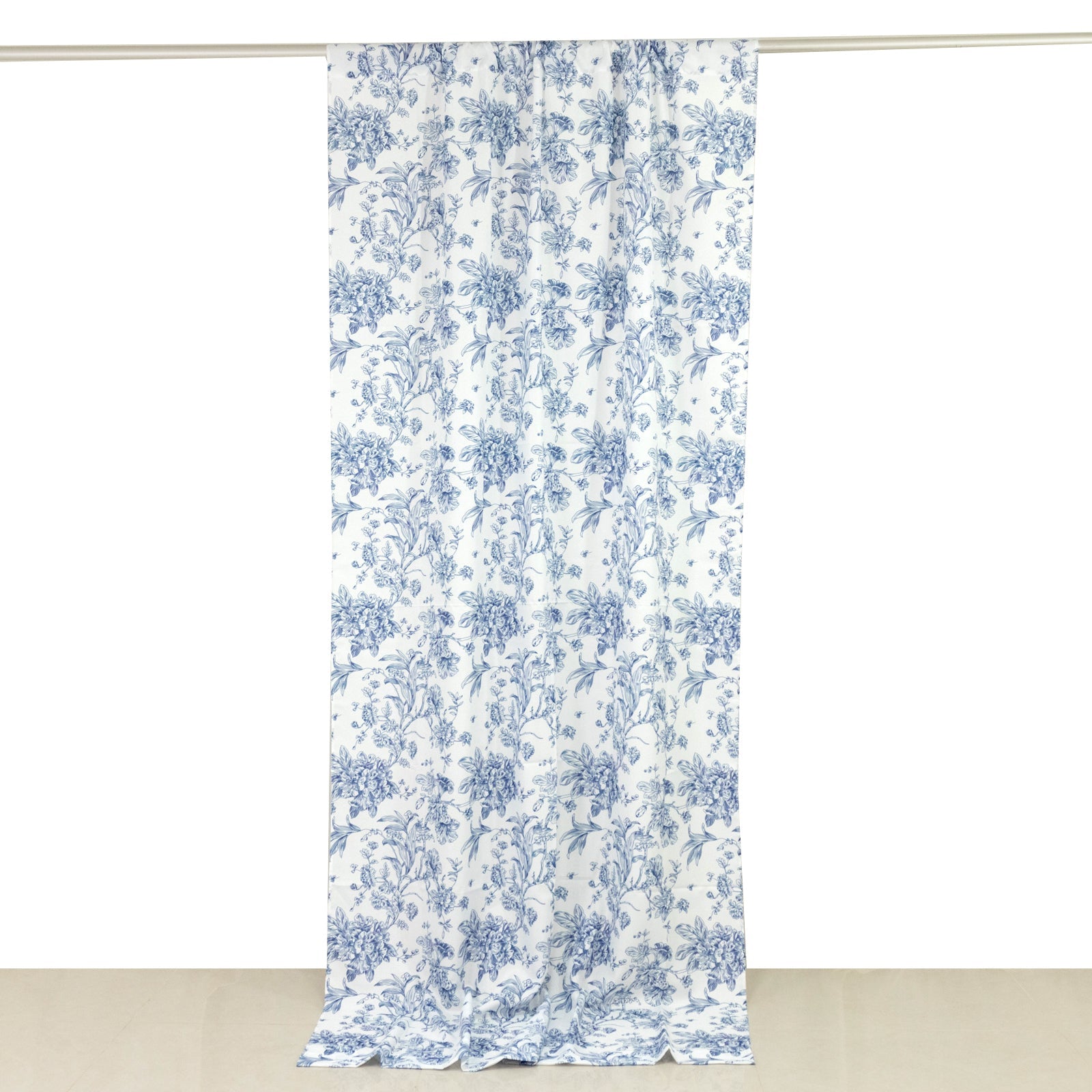 French Toile Polyester Backdrop Curtain – Blue Floral 5ft x 10ft Rod Pocket Drape Panel