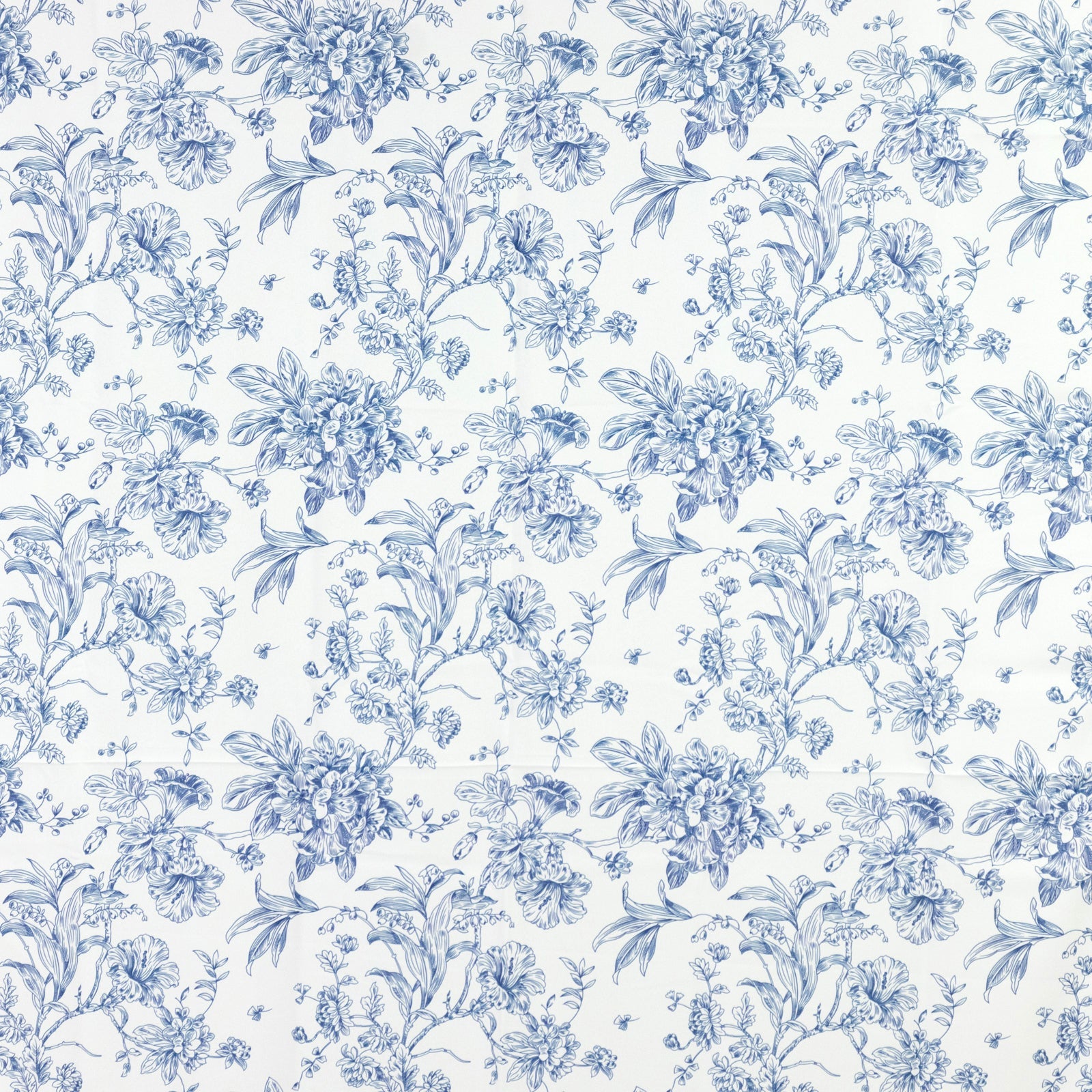 French Toile Polyester Backdrop Curtain – Blue Floral 5ft x 10ft Rod Pocket Drape Panel
