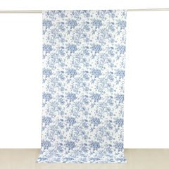 French Toile Polyester Backdrop Curtain – Blue Floral 5ft x 10ft Rod Pocket Drape Panel