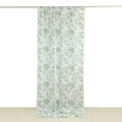 French Toile Polyester Backdrop Curtain – Dusty Sage Green Floral 5ft x 10ft Rod Pocket Drape Panel