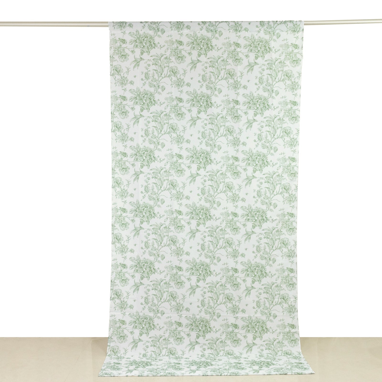 French Toile Polyester Backdrop Curtain – Dusty Sage Green Floral 5ft x 10ft Rod Pocket Drape Panel