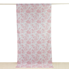 French Toile Polyester Backdrop Curtain – Pink Floral 5ft x 10ft Rod Pocket Drape Panel