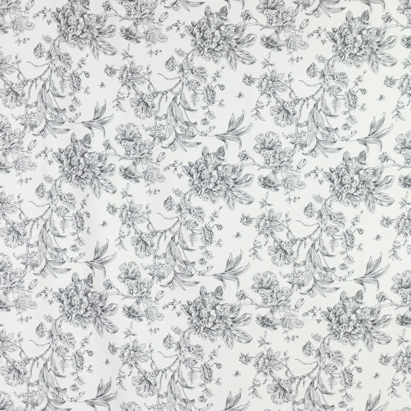 French Toile Polyester Backdrop Curtain – Black Floral 5ft x 12ft Rod Pocket Drape Panel