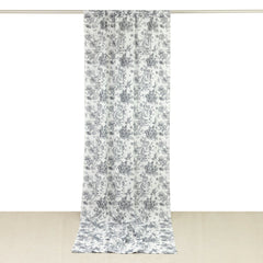 French Toile Polyester Backdrop Curtain – Black Floral 5ft x 12ft Rod Pocket Drape Panel