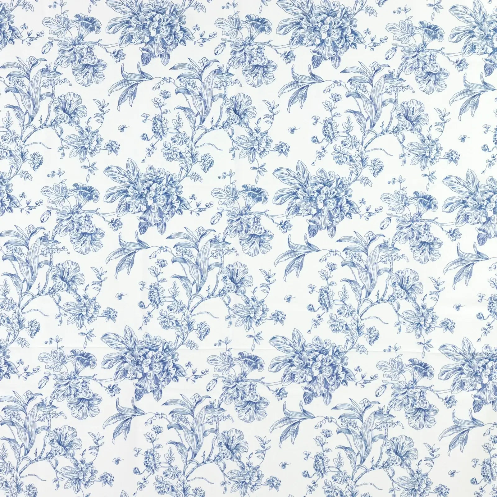 French Toile Polyester Backdrop Curtain – Blue Floral 5ft x 12ft Rod Pocket Drape Panel