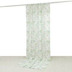 French Toile Polyester Backdrop Curtain – Dusty Sage Green Floral 5ft x 12ft Rod Pocket Drape Panel