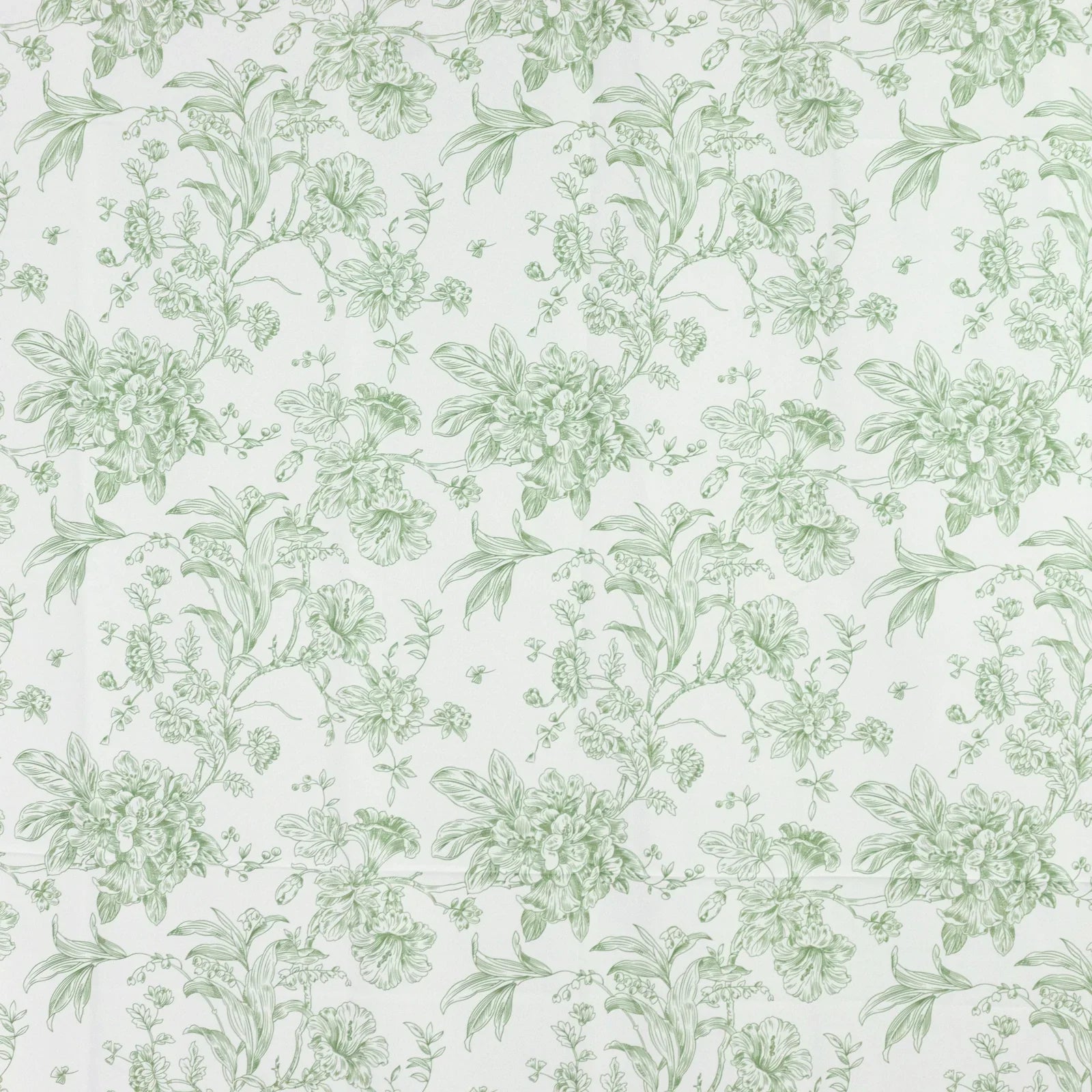 French Toile Polyester Backdrop Curtain – Dusty Sage Green Floral 5ft x 12ft Rod Pocket Drape Panel