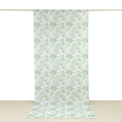 French Toile Polyester Backdrop Curtain – Dusty Sage Green Floral 5ft x 12ft Rod Pocket Drape Panel
