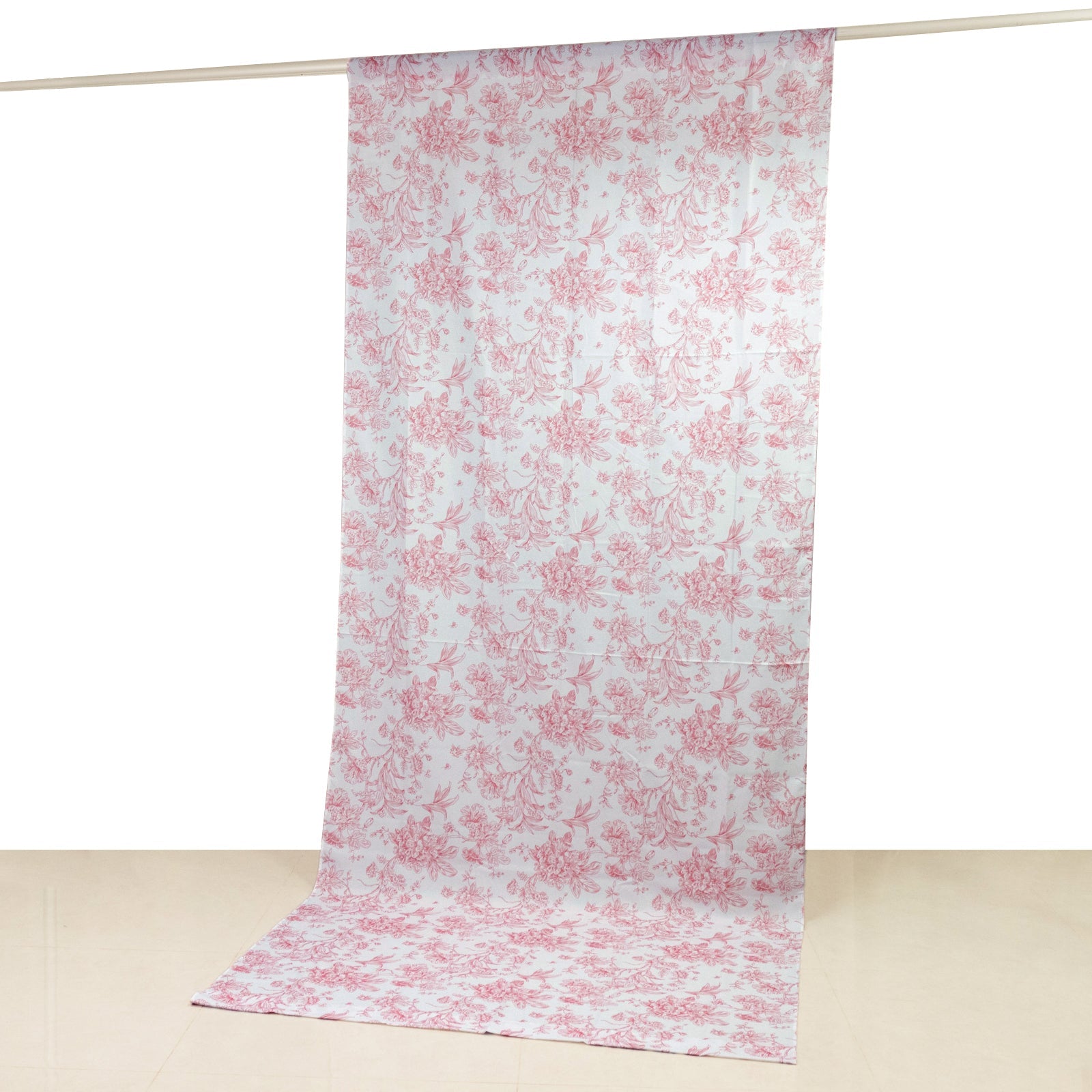 French Toile Polyester Backdrop Curtain – Pink Floral 5ft x 12ft Rod Pocket Drape Panel