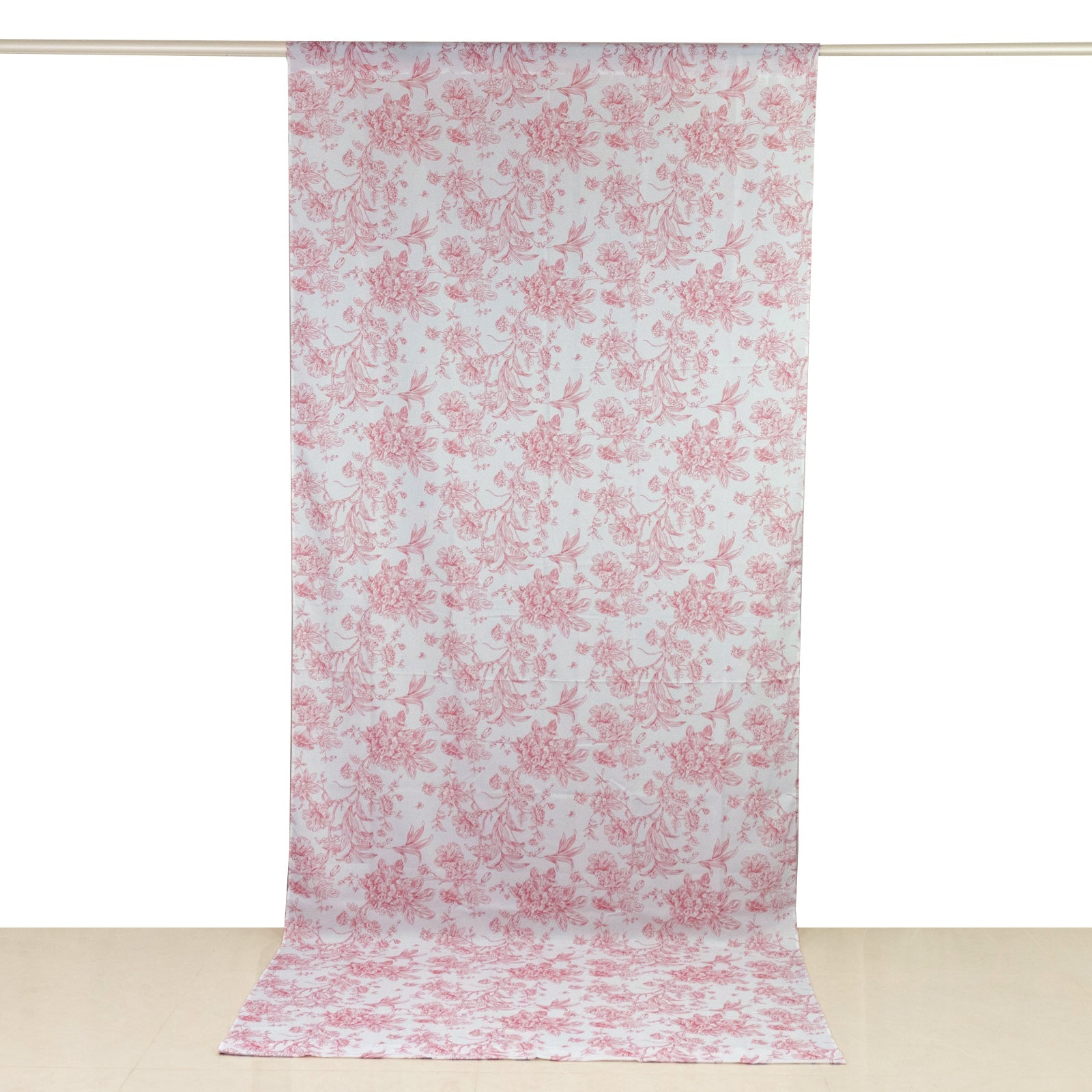 French Toile Polyester Backdrop Curtain – Pink Floral 5ft x 12ft Rod Pocket Drape Panel
