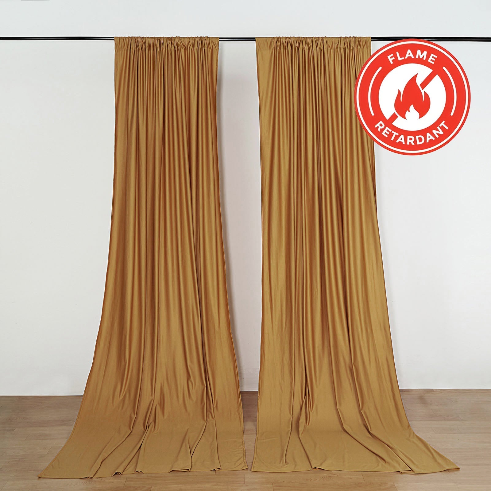 2 Pack Gold Scuba Polyester Event Curtain Drapes, Durable Flame Resistant Backdrop Event Panels Wrinkle Free with Rod Pockets - 10ftx10ft