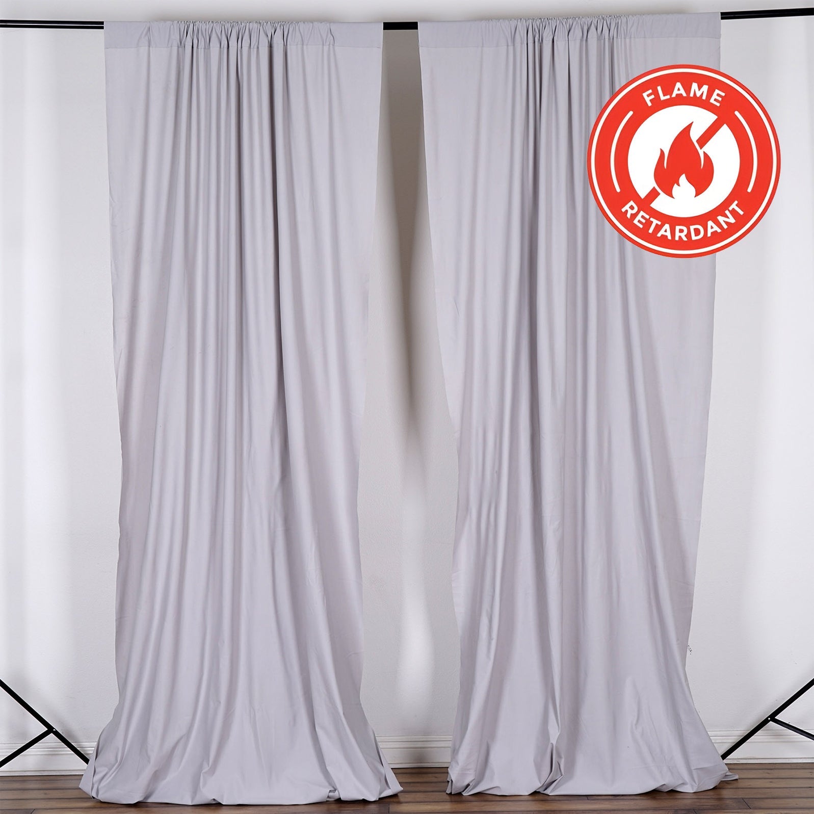 2 Pack Silver Scuba Polyester Event Curtain Drapes, Durable Flame Resistant Backdrop Event Panels Wrinkle Free with Rod Pockets - 10ftx10ft