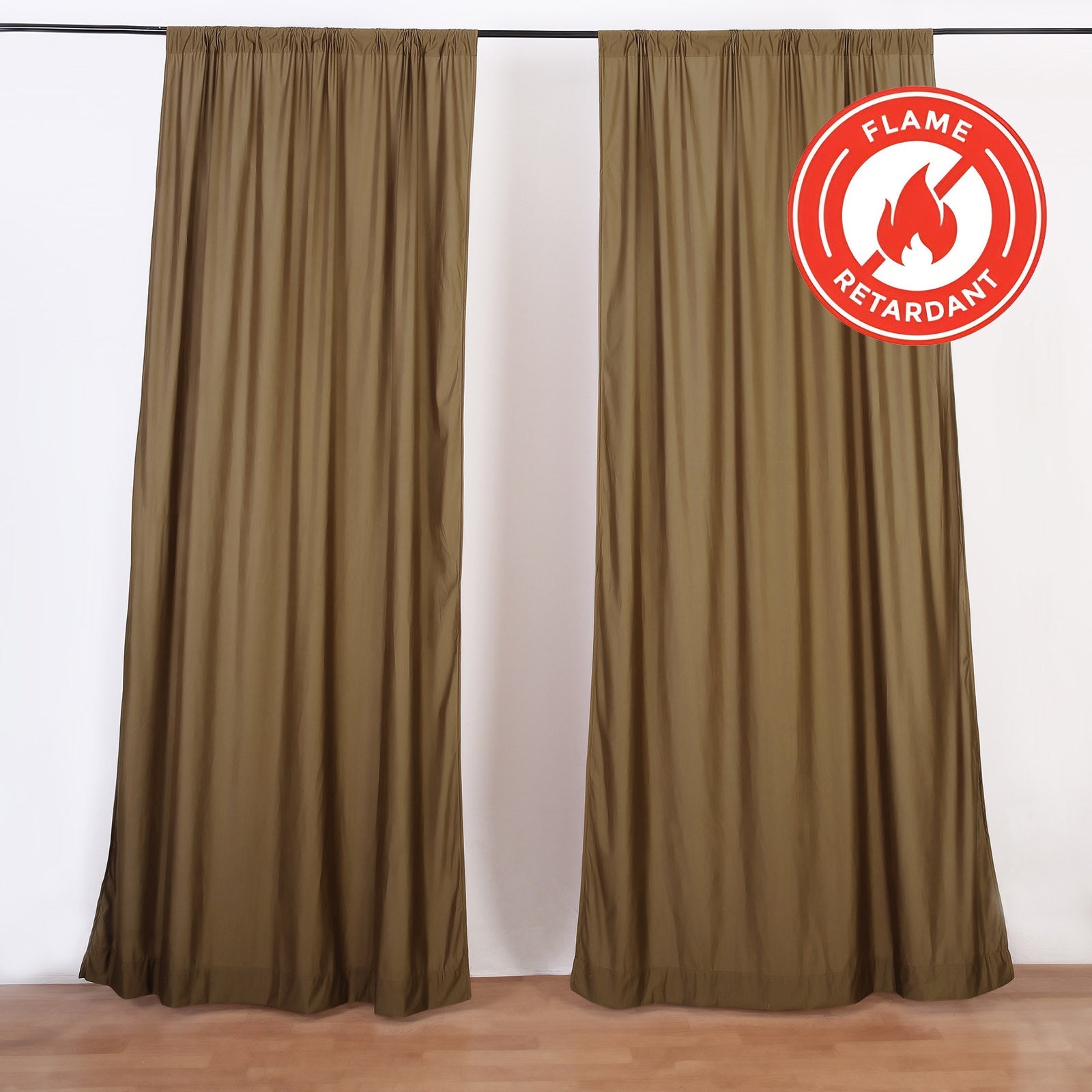 2 Pack Taupe Scuba Polyester Event Curtain Drapes, Durable Flame Resistant Backdrop Event Panels Wrinkle Free with Rod Pockets - 10ftx10ft