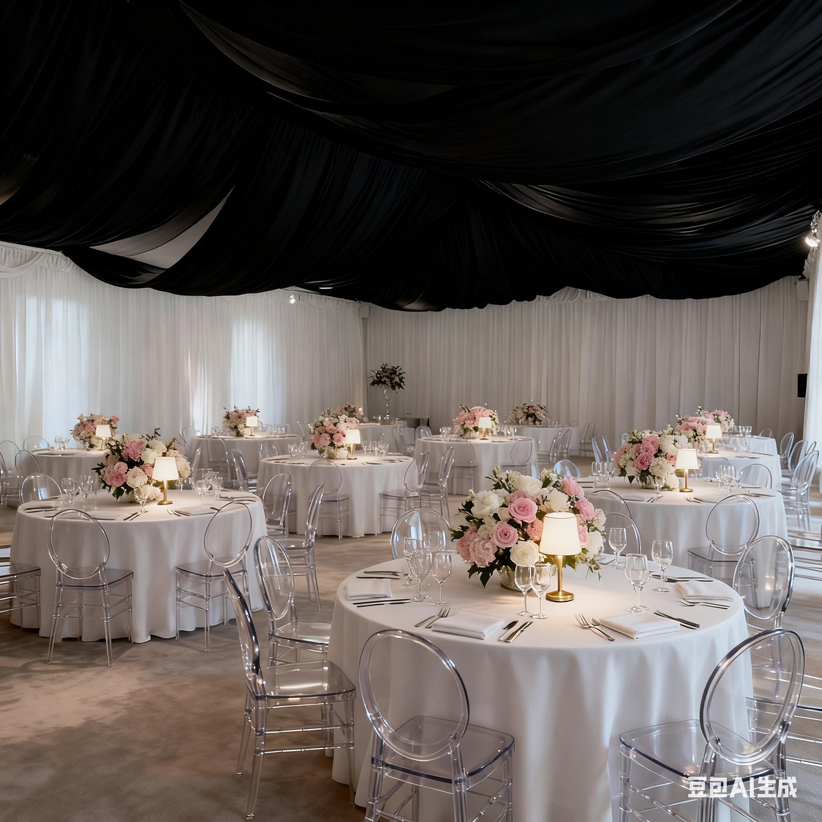 Black Spandex Ceiling Drape Panel, 5ft x 32ft — Wrinkle-Free 4-Way Stretch Fabric, Extra-Long Curtain for Event Ceiling or Backdrop Décor