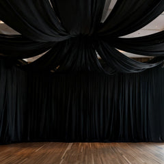 Black Spandex Ceiling Drape Panel, 5ft x 32ft — Wrinkle-Free 4-Way Stretch Fabric, Extra-Long Curtain for Event Ceiling or Backdrop Décor