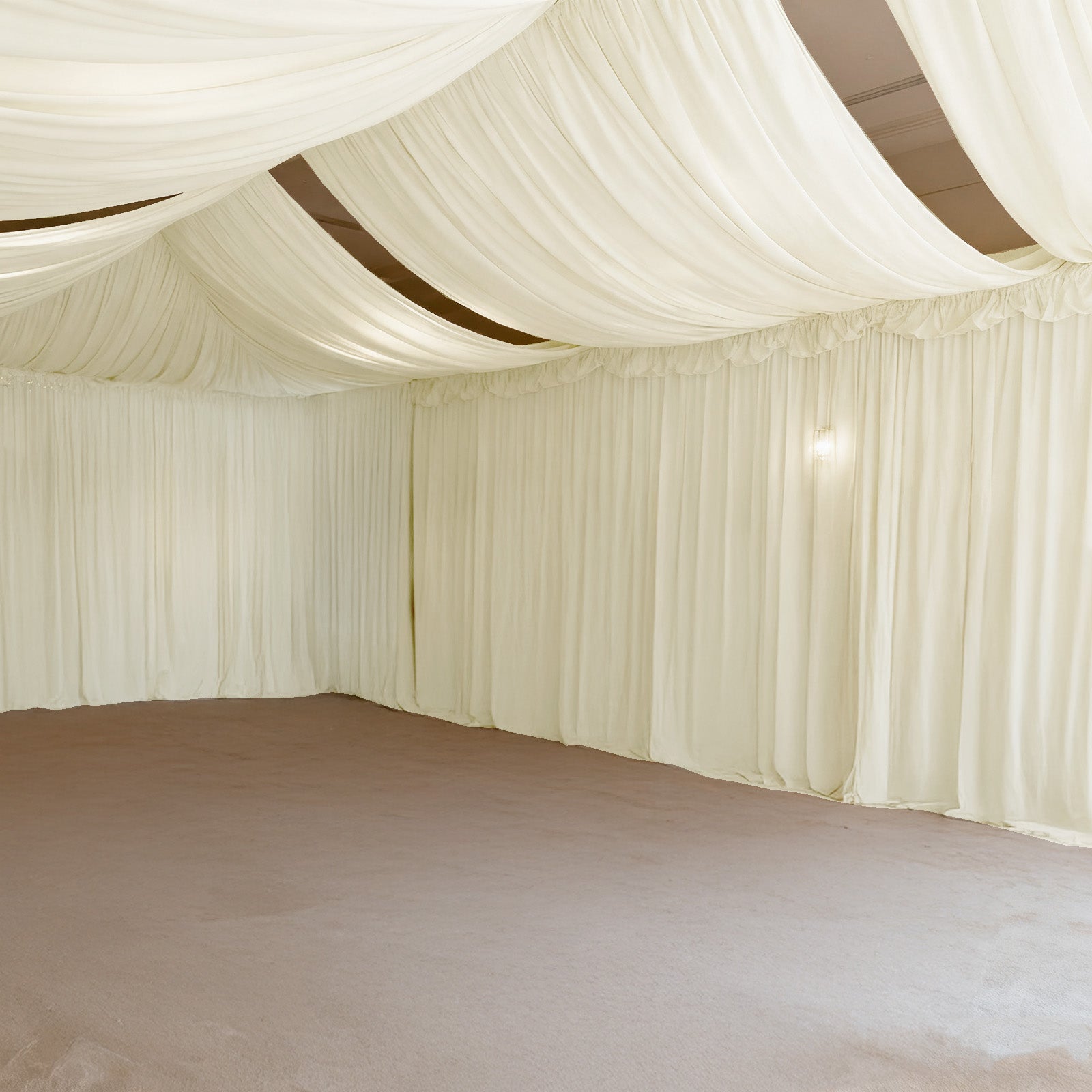 Ivory Spandex Ceiling Drape Panel, 5ft x 32ft — Wrinkle-Free 4-Way Stretch Fabric, Extra-Long Curtain for Event Ceiling or Backdrop Décor