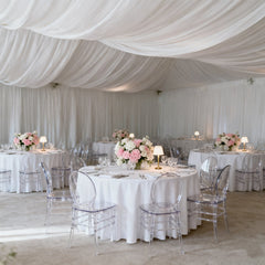 White Spandex Ceiling Drape Panel, 5ft x 32ft — Wrinkle-Free 4-Way Stretch Fabric, Extra-Long Curtain for Event Ceiling or Backdrop Décor