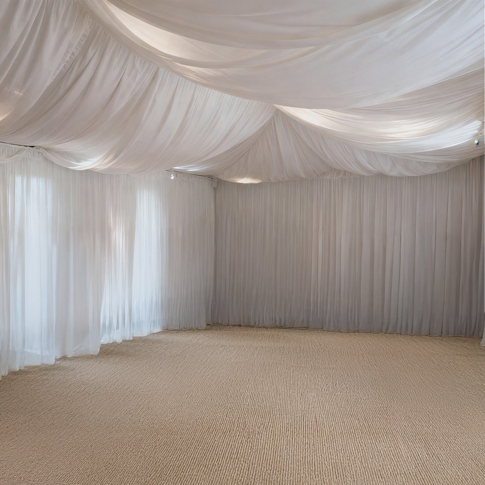 White Spandex Ceiling Drape Panel, 5ft x 32ft — Wrinkle-Free 4-Way Stretch Fabric, Extra-Long Curtain for Event Ceiling or Backdrop Décor