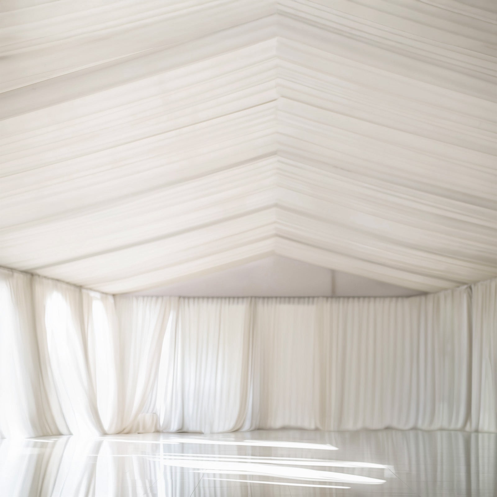 Ivory Stretch Spandex Tent Ceiling Drape – 25ft x 36ft 180GSM Wrinkle-Free Fabric Ceiling Liner with Pole Pockets, Premium