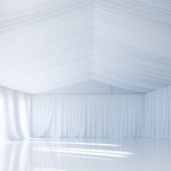 White Stretch Spandex Tent Ceiling Drape – 25ft x 36ft 180GSM Wrinkle-Free Fabric Ceiling Liner with Pole Pockets, Premium