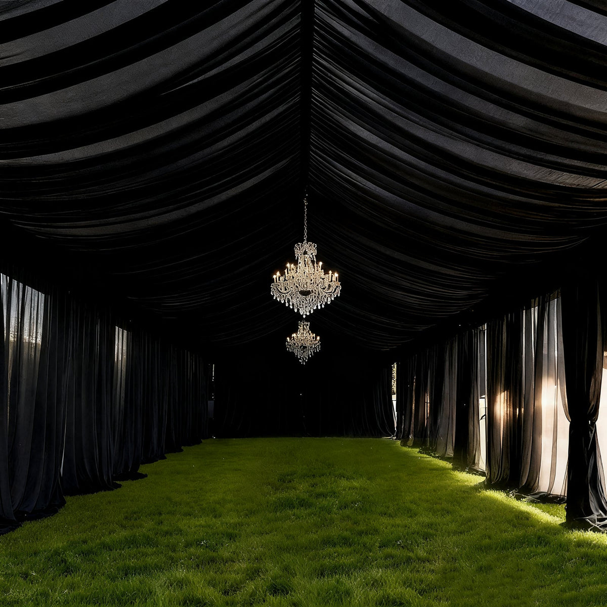 Black Stretch Spandex Tent Ceiling Drape – 25ft x 36ft 100GSM Wrinkle-Free Fabric Ceiling Liner with Pole Pockets, Standard