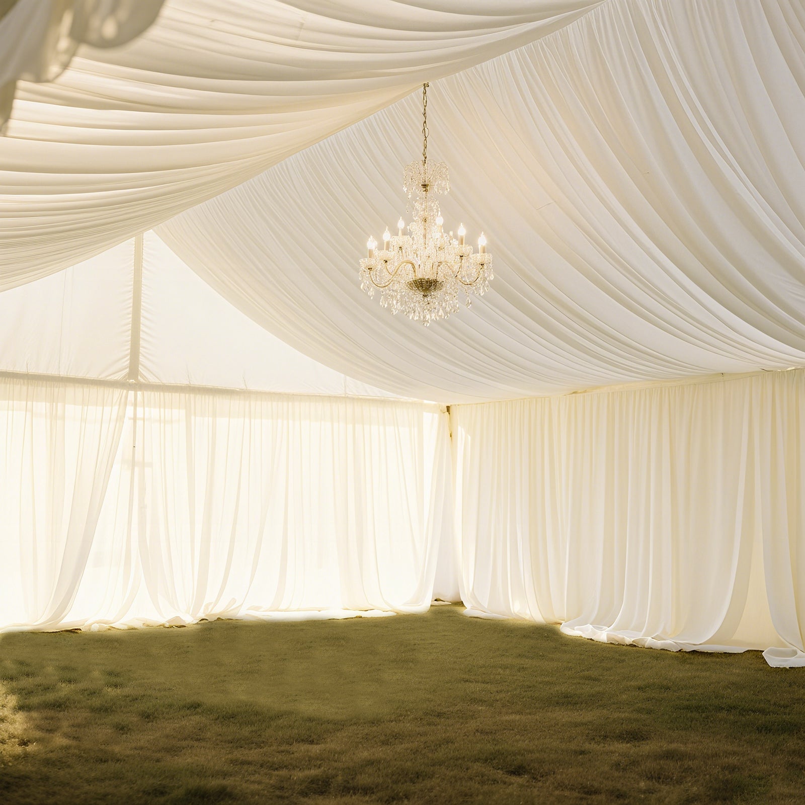 Ivory Stretch Spandex Tent Ceiling Drape – 25ft x 36ft 100GSM Wrinkle-Free Fabric Ceiling Liner with Pole Pockets, Standard