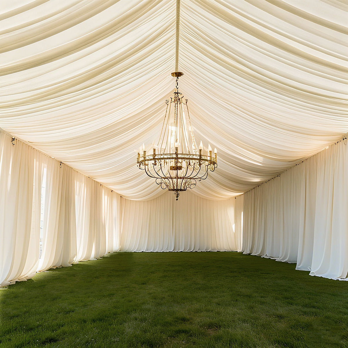 Ivory Stretch Spandex Tent Ceiling Drape – 25ft x 36ft 100GSM Wrinkle-Free Fabric Ceiling Liner with Pole Pockets, Standard