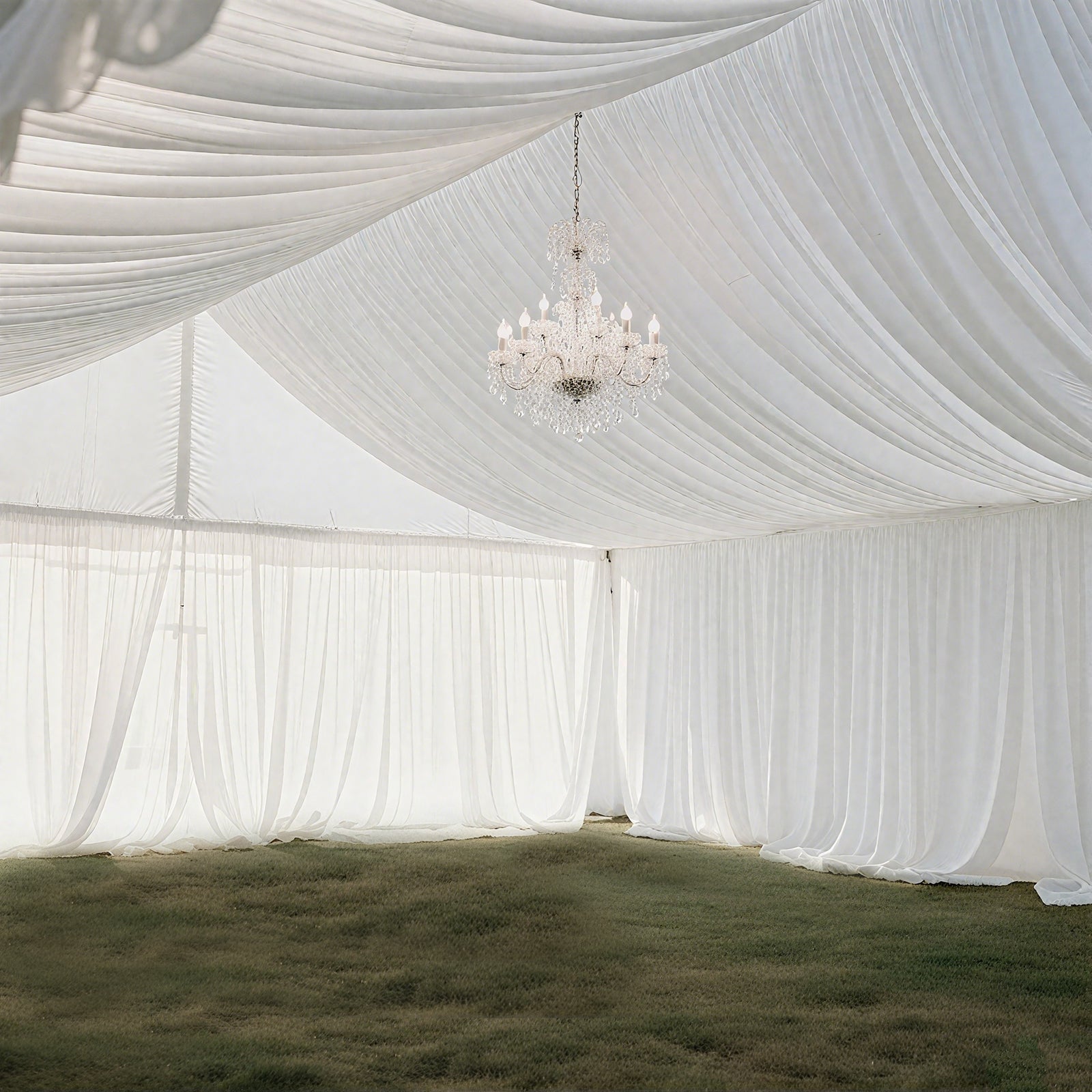 White Stretch Spandex Tent Ceiling Drape – 25ft x 36ft 100GSM Wrinkle-Free Fabric Ceiling Liner with Pole Pockets, Standard
