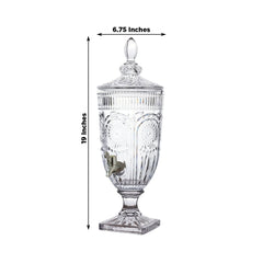Vintage Cut Crystal Glass Drink Dispenser with Lid & Spigot – Tall Beverage Server, Vertical Panel & Floral Design, 3L
