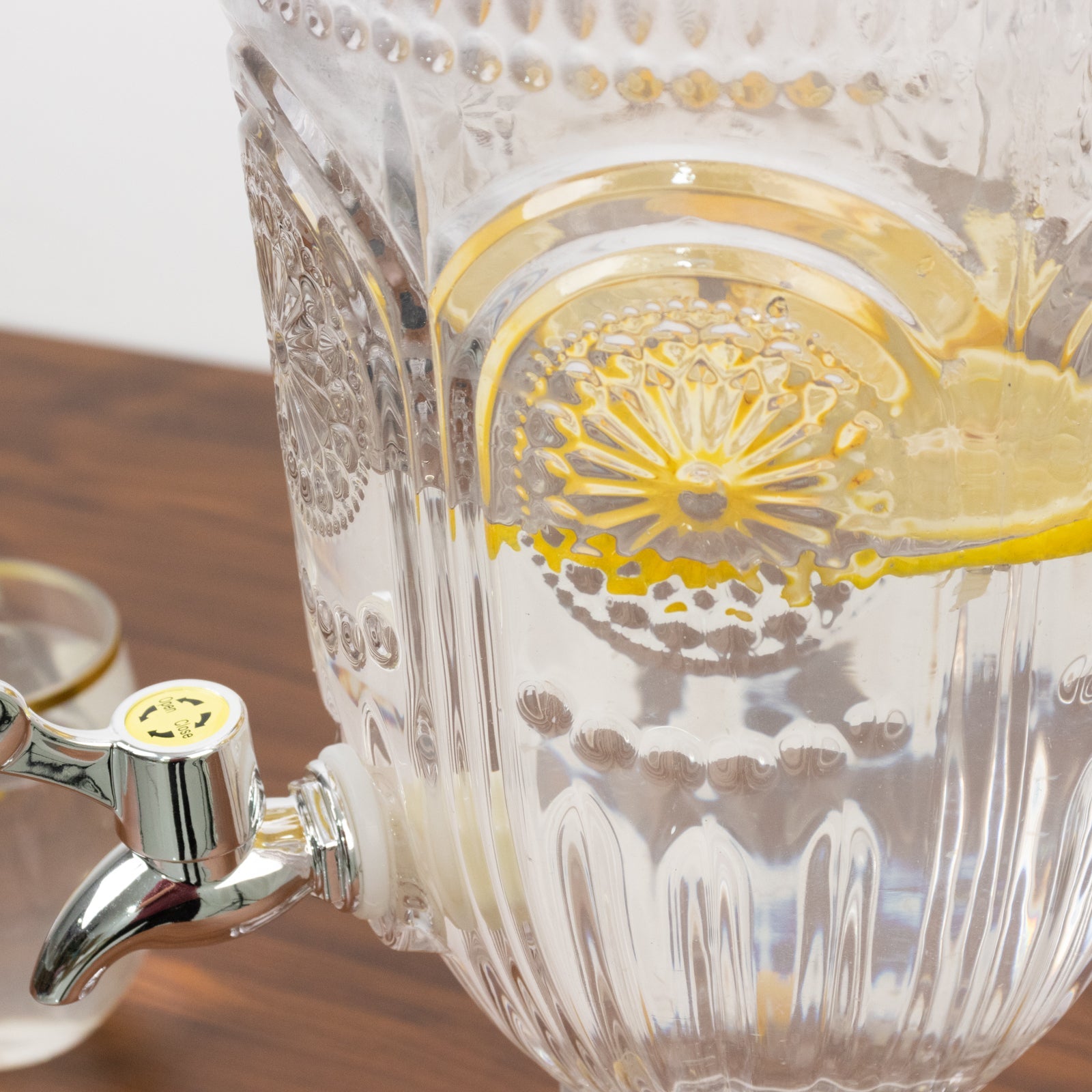 Vintage Cut Crystal Glass Drink Dispenser with Lid & Spigot – Tall Beverage Server, Vertical Panel & Floral Design, 3L