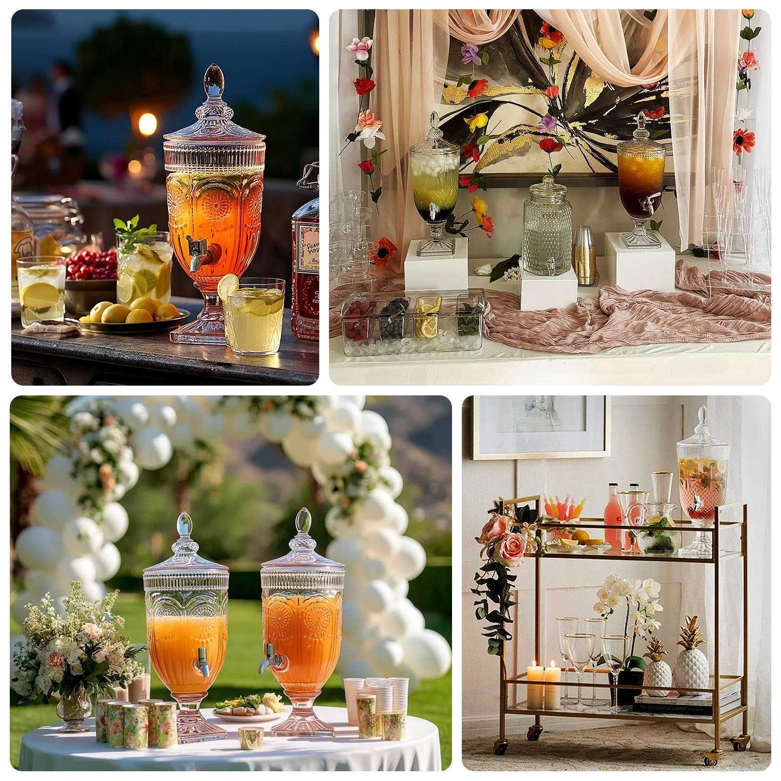 Vintage Cut Crystal Glass Drink Dispenser with Lid & Spigot – Tall Beverage Server, Vertical Panel & Floral Design, 3L