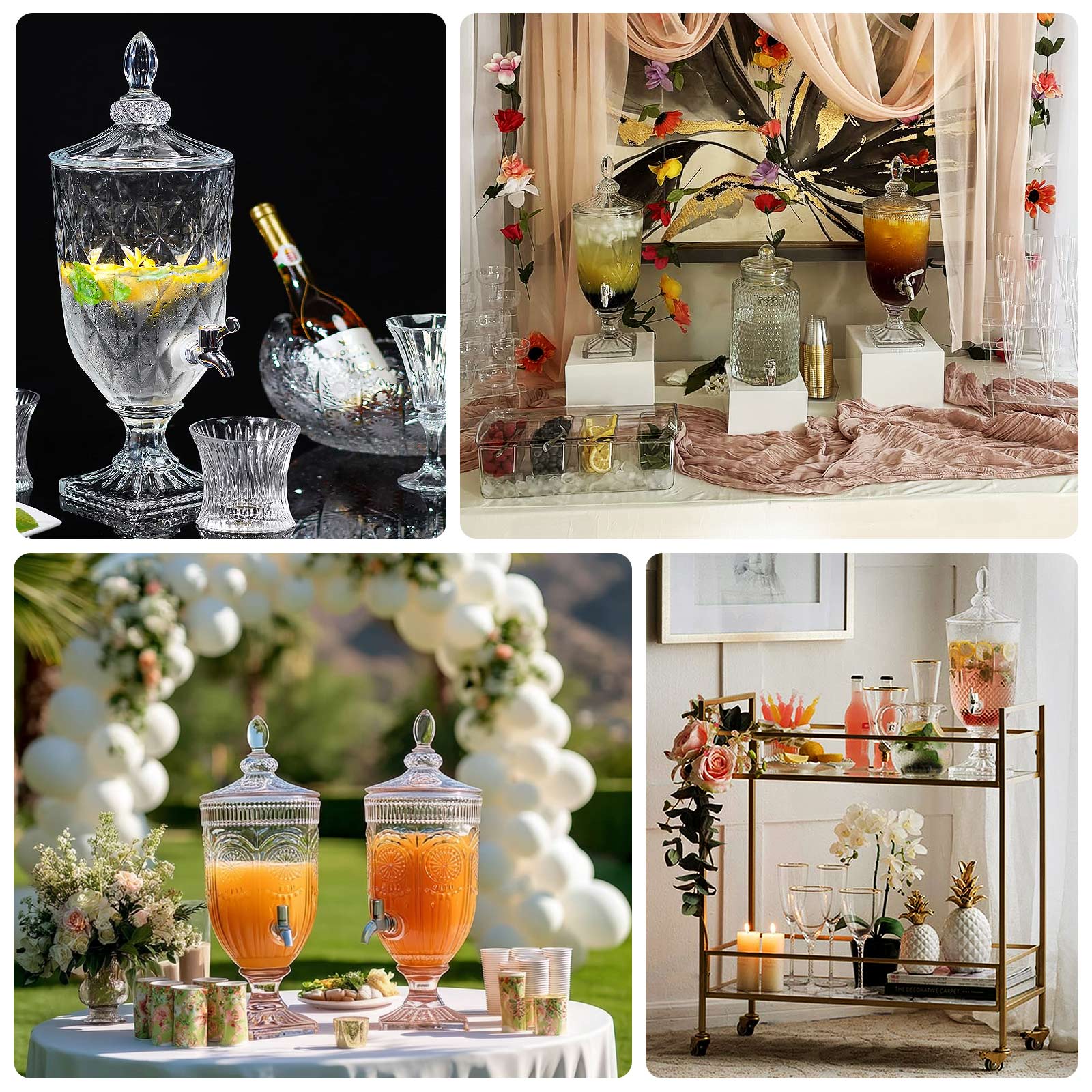 1.3 Gallon Glass Beverage Dispenser, Apothecary Jar Style Party Drink Dispenser with Diamond Texture and Lid - Versatile Serving Feature 21"